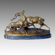 Animal Statue Deers Fighting Bronze Sculpture, C. Masson Tpal-096